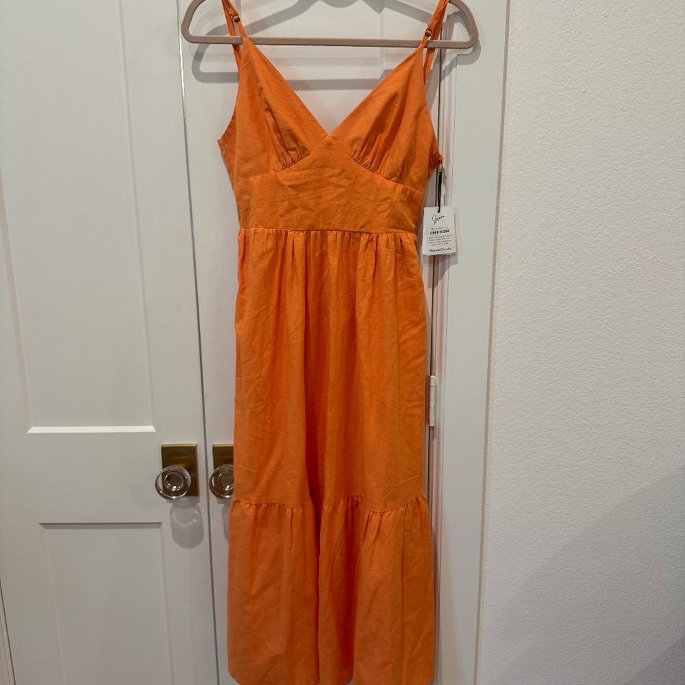 Japna NWT Linen Blend Orange Sleeveless Midi Dress Size S/P